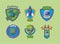 Set of space badges on a green background