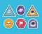 Set of space badges on light blue background