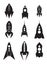 Set of spacecraft icons. Silhouettes of spaceships.