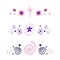Set of spacers with stars, dots and spiral. Vector space design elements. Hand drawn flat baby cosmos text delimiters for articles