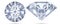 Set of Sparkling light round brilliant cut diamond with shadow top view and front view. 3D rendering illustration