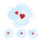 Set of speak and think clouds with red hearts. Cartoon love dialog bubbles. Flat vector Valentines Day design elements,