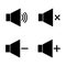 Set of speaker volume flat vactor icon. Symbols for on, off, mute, high, low sound signs
