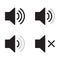 Set of speaker volume flat vactor icon. Symbols on, off, mute, high, low sound signs for graphic design, logo, web site, social