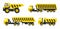 Set of special machinery dump trucks. Vector icons