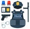 A set of special police uniforms and protective equipment vector illustration in a flat design