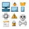 Set of spectre and meltdown cyber crime virus digital protection attack icons