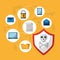 Set of spectre and meltdown cyber crime virus digital protection attack icons