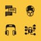 Set Speech bubble chat, Cyber security, Headphones and Planet earth and radiation icon with long shadow. Vector