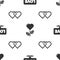 Set Speech bubble with text love, Heart shape in a flower and Two Linked Hearts on seamless pattern. Vector