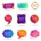 Set of speech quote text box of gradient color. Template of geometric badge with circle shape. Remark dialog, citation bubble for