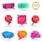 Set of speech quote text box of gradient color. Template of geometric badge with circle shape. Remark dialog, citation bubble for