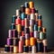A set of spools of sewing thread in different colors.