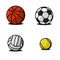 Set sport balls traditional pattern and colors fun colorful vector of icons. Collection soccer, volleyball, basketball, football,