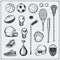 Set of Sport equipment. Soccer, football, lacrosse, basketball, baseball, hockey and tennis.