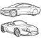 Set of sports car sketches, coloring book, isolated object on white background, vector illustration