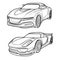 Set of sports car sketches, coloring book, isolated object on white background, vector illustration