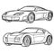 Set of sports car sketches, coloring book, isolated object on white background, vector illustration