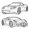 Set of sports car sketches, coloring book, isolated object on white background, vector illustration