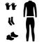 A set of sportswear and shoes, silhouettes of thermal underwear, gloves, socks and sneakers. Design for travel