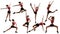 Set of Sporty Woman Fitness Exercise. Pilates Workout in Side Silhouette. Fit Body Girl in Sportswear jump squat. Isolated White