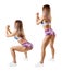 Set of sporty woman shows squats steps for buttocks muscles.