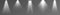 Set of Spotlight isolated on transparent background. Vector glowing light effect with white rays and beams. PNG. Vector illustrati