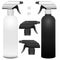 Set of spray bottles with detalies. Realistic vector illustration of pistol spray with pump mocup in black and white color.