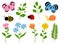 Set spring flowers insects vector illustration