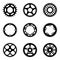 Set of sprocket wheels. Bicycle parts. Silhouette vector