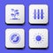 Set Sprout, Garden fence wooden, Stop colorado beetle and Sun icon. White square button. Vector