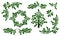 Set with spruce branches, pine twigs, Christmas tree, wreath, frame and angular border