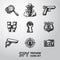 Set of Spy handdrawn icons - fingerprint, spy, gun