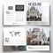 Set of square design brochure template. Polygonal background, blurred image, cathedral Sakre-Ker, Paris cityscape
