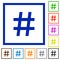 Set of square framed hashtag flat icons