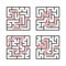 A set of square mazes for children. Simple flat vector illustration isolated on white background. With the answer