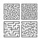 A set of square mazes of various levels of difficulty. Game for kids. Puzzle for children. One entrances, one exit. Labyrinth