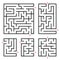 A set of square and rectangular labyrinths with entrance and exit. Simple flat vector illustration isolated on white background.