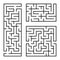 A set of square and rectangular labyrinths with entrance and exit. Simple flat vector illustration isolated on white background.