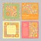 Set of square template cards with hand drawn flower mandala.Stylish geometric pattern in oriental style.Green,orange,beige, plum