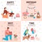 Set of squared banners or postcard about pet birthday party flat style