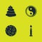 Set Stack hot stones, Burning candle, Moon and Yin Yang icon. Vector