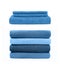 Set of stacks of blue towels isolated over white background