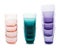 Set with stacks of different multicolored empty glasses