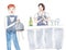 Set of staff restaurant workers: professional waiter and girl bartender.