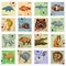Set of stamps with different animals