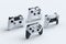 Set of standing gamer joysticks or gamepads on white background