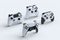 Set of standing gamer joysticks or gamepads on white background