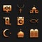 Set Star and crescent, Church tower, The commandments, Christian fish, Torah scroll, building and icon. Vector