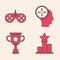 Set Star, Gamepad, Head hunting concept and Award cup icon. Vector